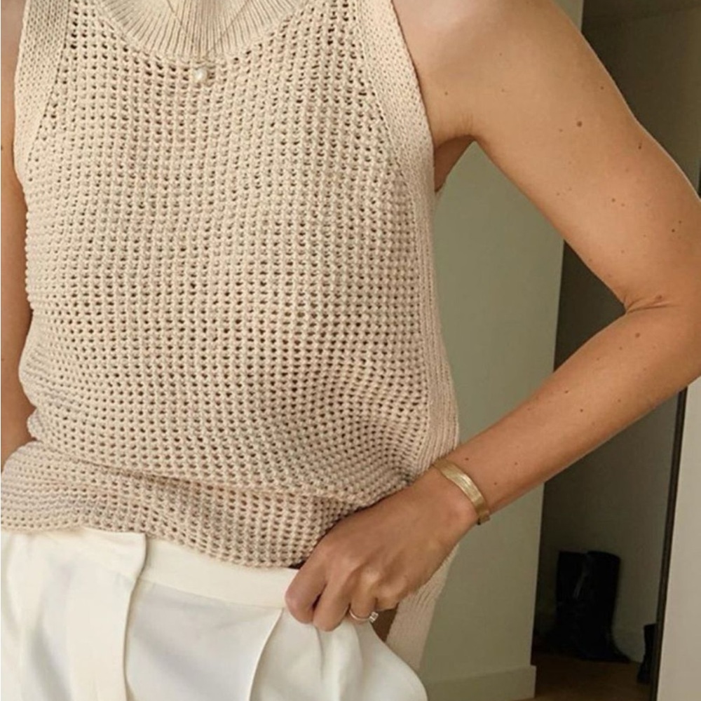 Beige Knit Sleeveless Top